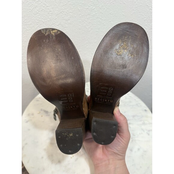 Bed|Stü Women's Gladiator Sandals Brown Leather Peep Toe Booties Zip organic - Picture 8 of 9